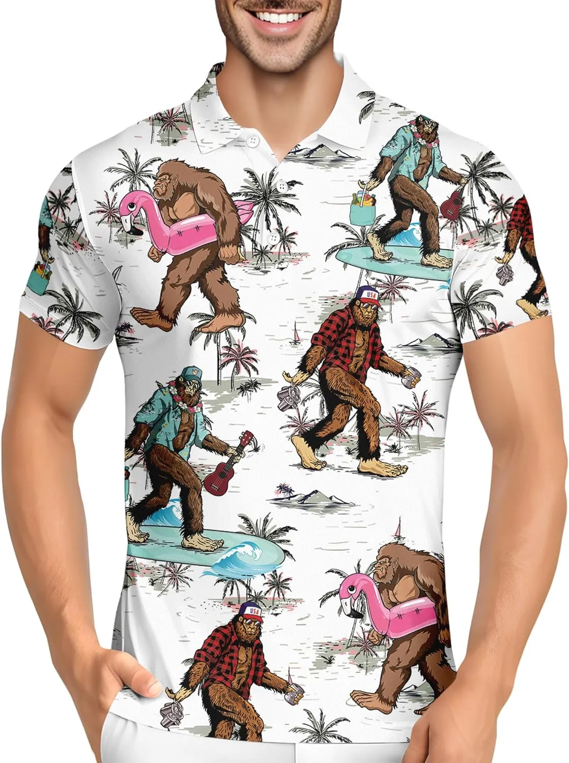 HIVICHI Golf Shirts for Men Funny Print Hawaiian Crazy Mens Polo Shirt