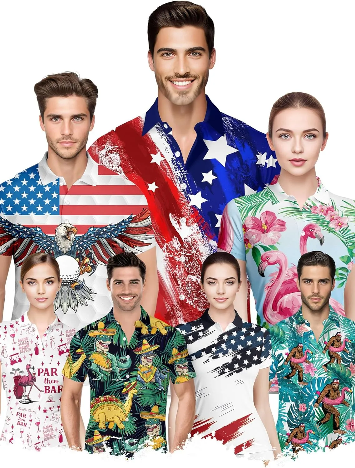 HIVICHI Golf Shirts for Men Funny Print Hawaiian Crazy Mens Polo Shirt