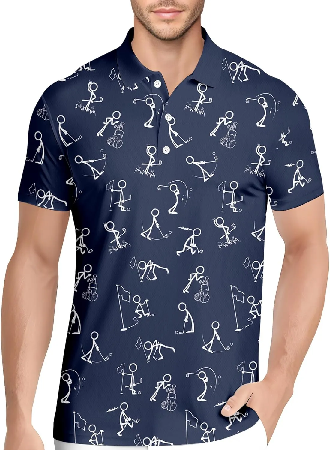 HIVICHI Golf Shirts for Men Funny Print Hawaiian Crazy Mens Polo Shirt