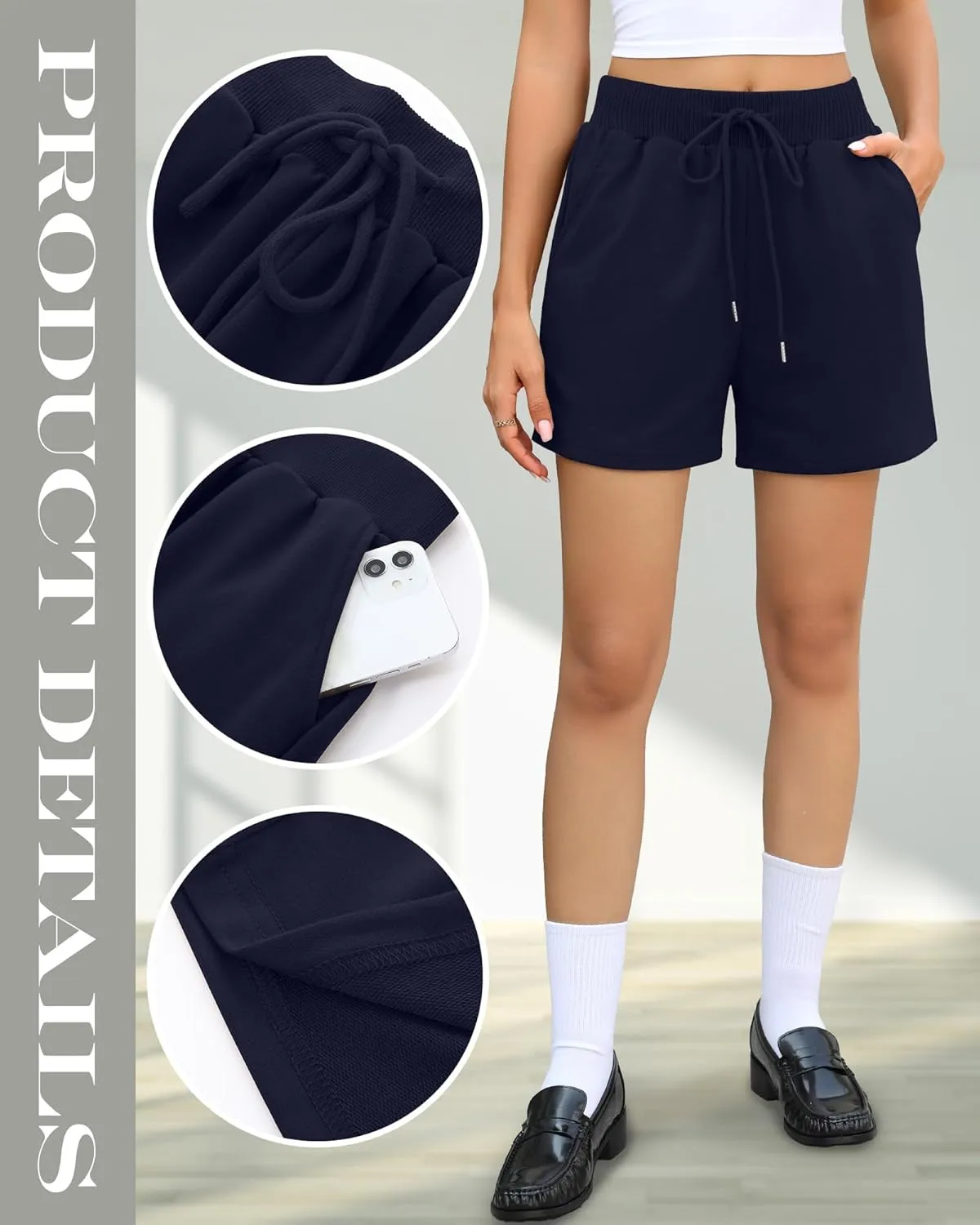 Huukeay 3 Pack Women's Sweat Shorts Comfy Lounge Drawstring High Waisted Summer Athletic Shorts with Pockets