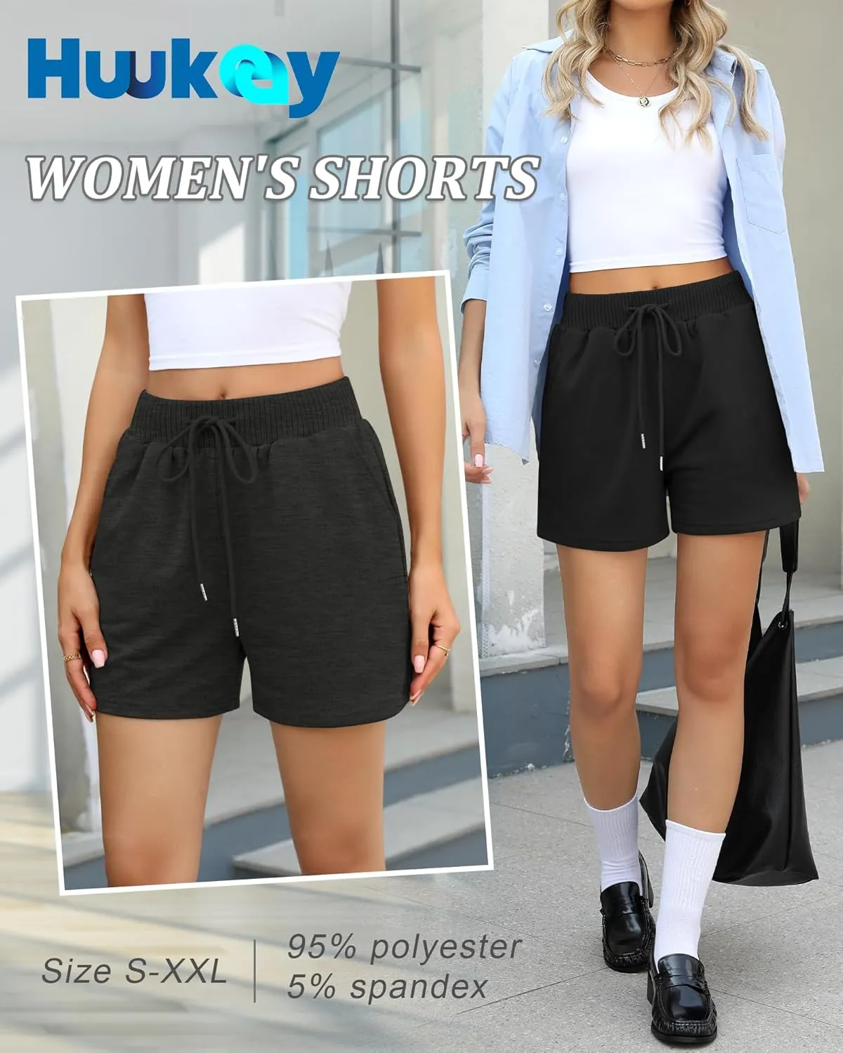 Huukeay 3 Pack Women's Sweat Shorts Comfy Lounge Drawstring High Waisted Summer Athletic Shorts with Pockets
