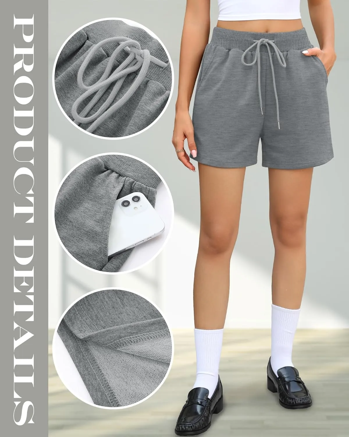 Huukeay 3 Pack Women's Sweat Shorts Comfy Lounge Drawstring High Waisted Summer Athletic Shorts with Pockets