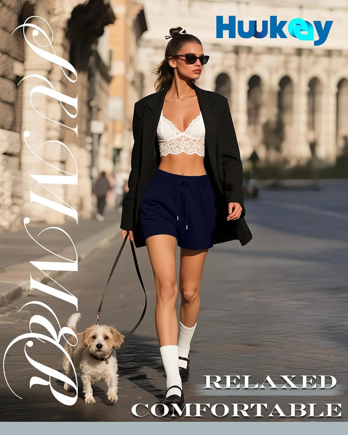 Huukeay 3 Pack Women's Sweat Shorts Comfy Lounge Drawstring High Waisted Summer Athletic Shorts with Pockets