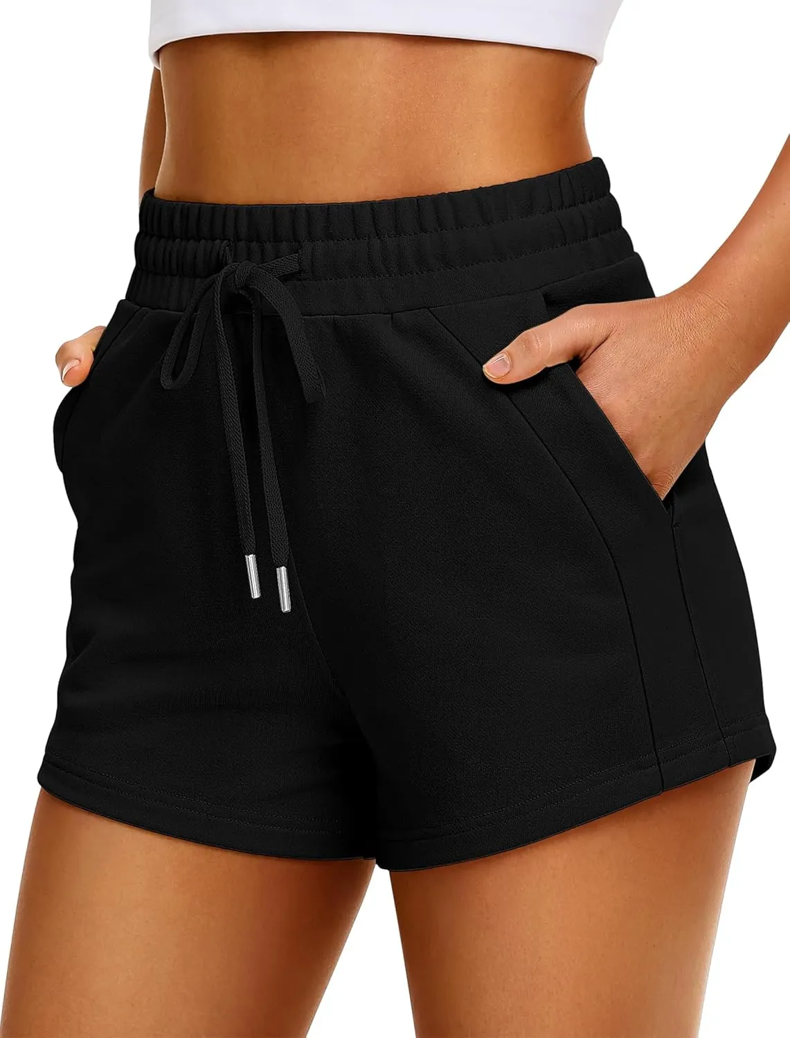 IWD Womens Sweat Shorts Casual Summer Comfy Cotton Shorts Drawstring High Waisted Lounge Shorts with Pockets