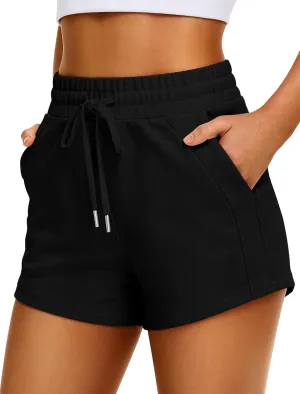 IWD Womens Sweat Shorts Casual Summer Comfy Cotton Shorts Drawstring High Waisted Lounge Shorts with Pockets
