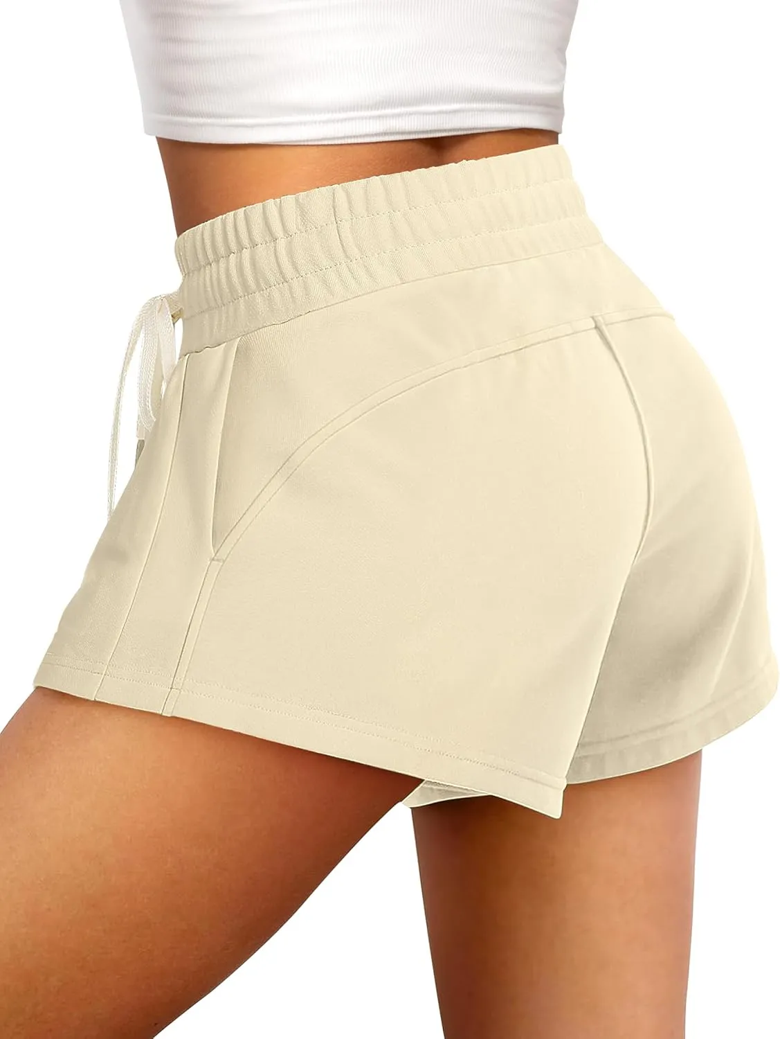 IWD Womens Sweat Shorts Casual Summer Comfy Cotton Shorts Drawstring High Waisted Lounge Shorts with Pockets