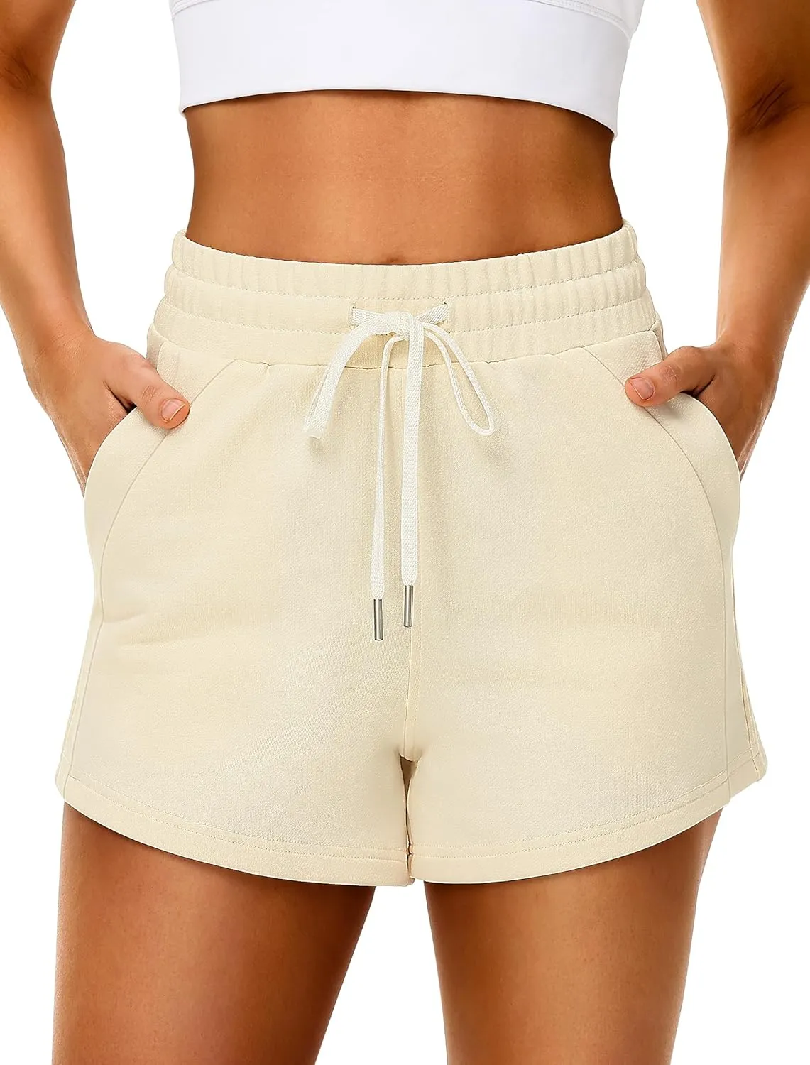IWD Womens Sweat Shorts Casual Summer Comfy Cotton Shorts Drawstring High Waisted Lounge Shorts with Pockets