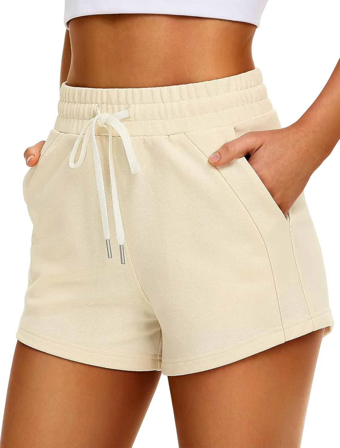 IWD Womens Sweat Shorts Casual Summer Comfy Cotton Shorts Drawstring High Waisted Lounge Shorts with Pockets