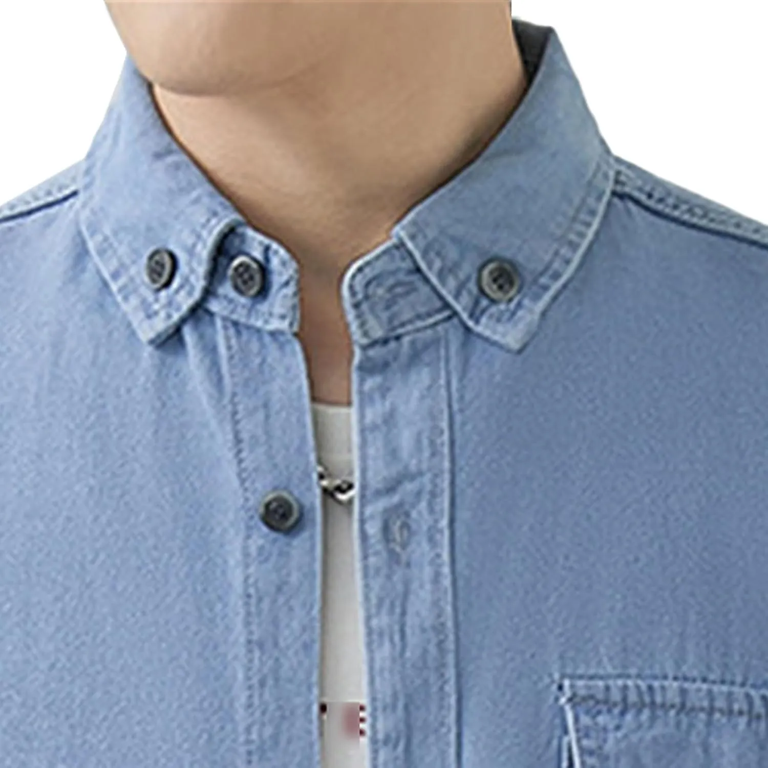 JEKE-DG Men Cowboy Long Sleeve Shirt Front Pocket Button Denim Shirts Cotton Regular Fit Casual Jean Jackets
