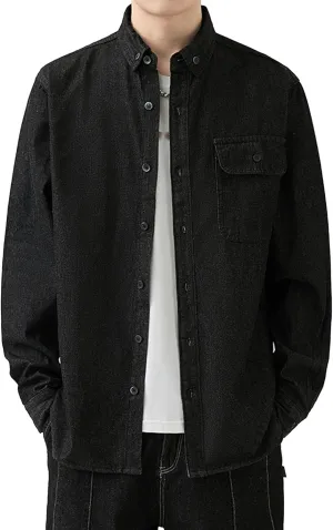 JEKE-DG Men Cowboy Long Sleeve Shirt Front Pocket Button Denim Shirts Cotton Regular Fit Casual Jean Jackets