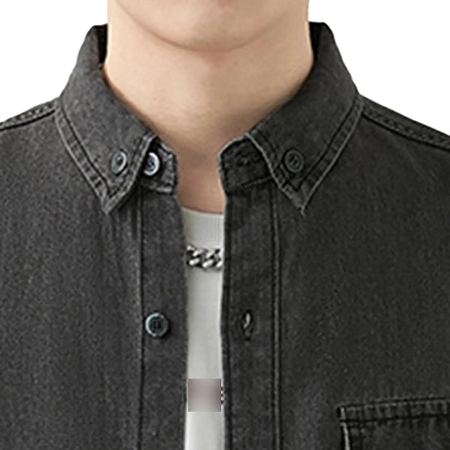 JEKE-DG Men Cowboy Long Sleeve Shirt Front Pocket Button Denim Shirts Cotton Regular Fit Casual Jean Jackets