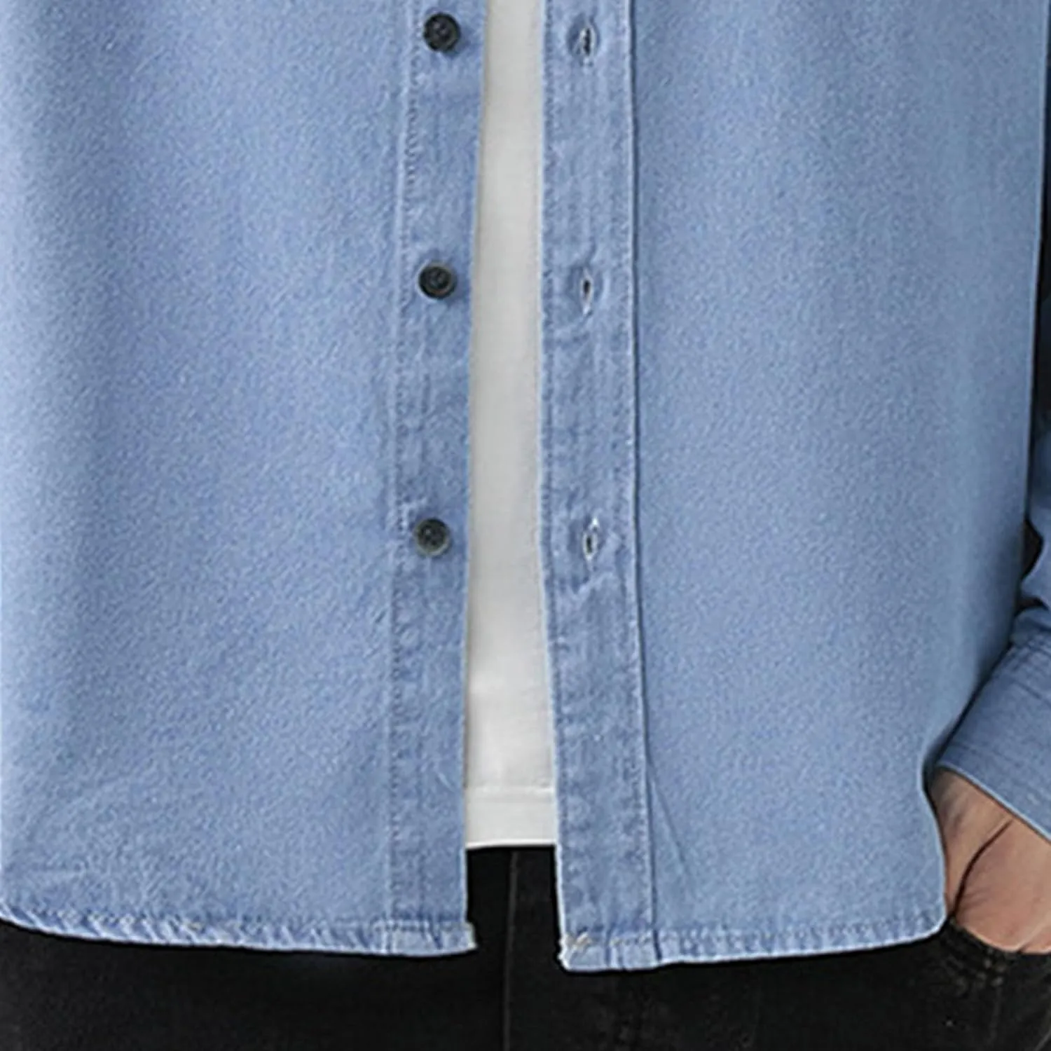 JEKE-DG Men Cowboy Long Sleeve Shirt Front Pocket Button Denim Shirts Cotton Regular Fit Casual Jean Jackets