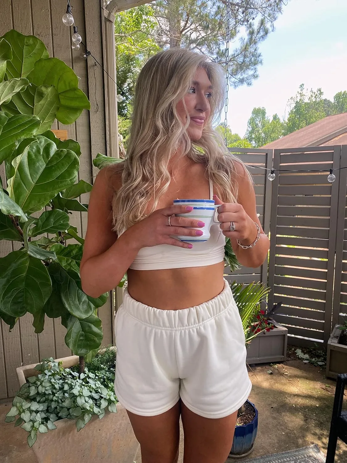 Kamo Fitness CozyTec Sweat Shorts Women High Waisted Lounge Comfy Casual Cotton Shorts with Pockets