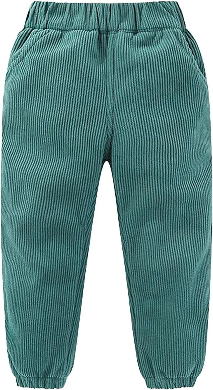 Kids Boys Girls Corduroy Pants Pull on Joggers Baggy Sweatpants Solid Elastic Waist Trousers Loung𝐞 School Pants