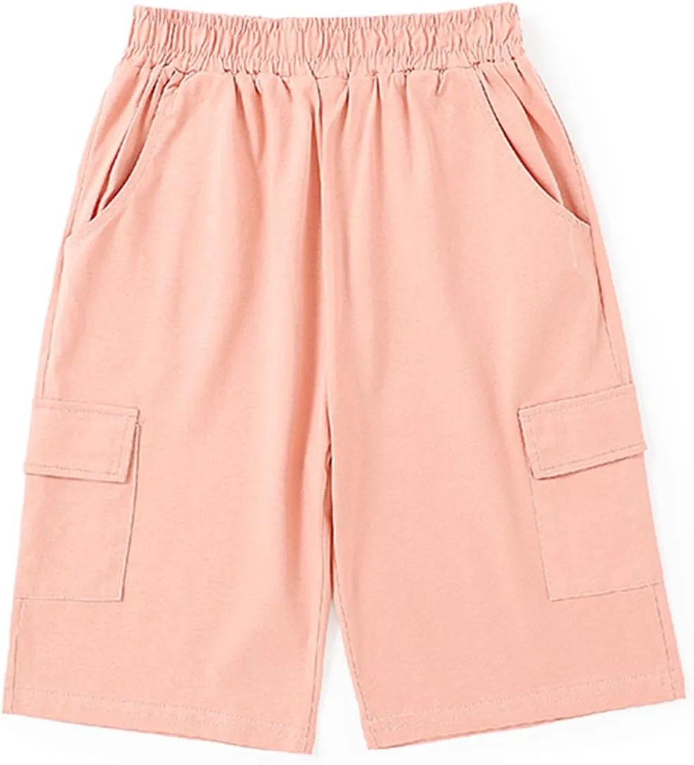 KISBINI Boys' Girls' Shorts Pull On Sweat Cargo Shorts for Kids