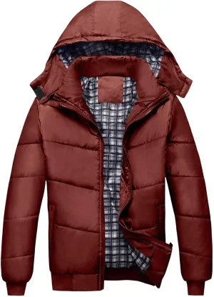 Lightweight Puffer Jacket for Men Winter Warm Down Coat Windproof Insulated Jacket with Hood Full Zip Quilted Outwear