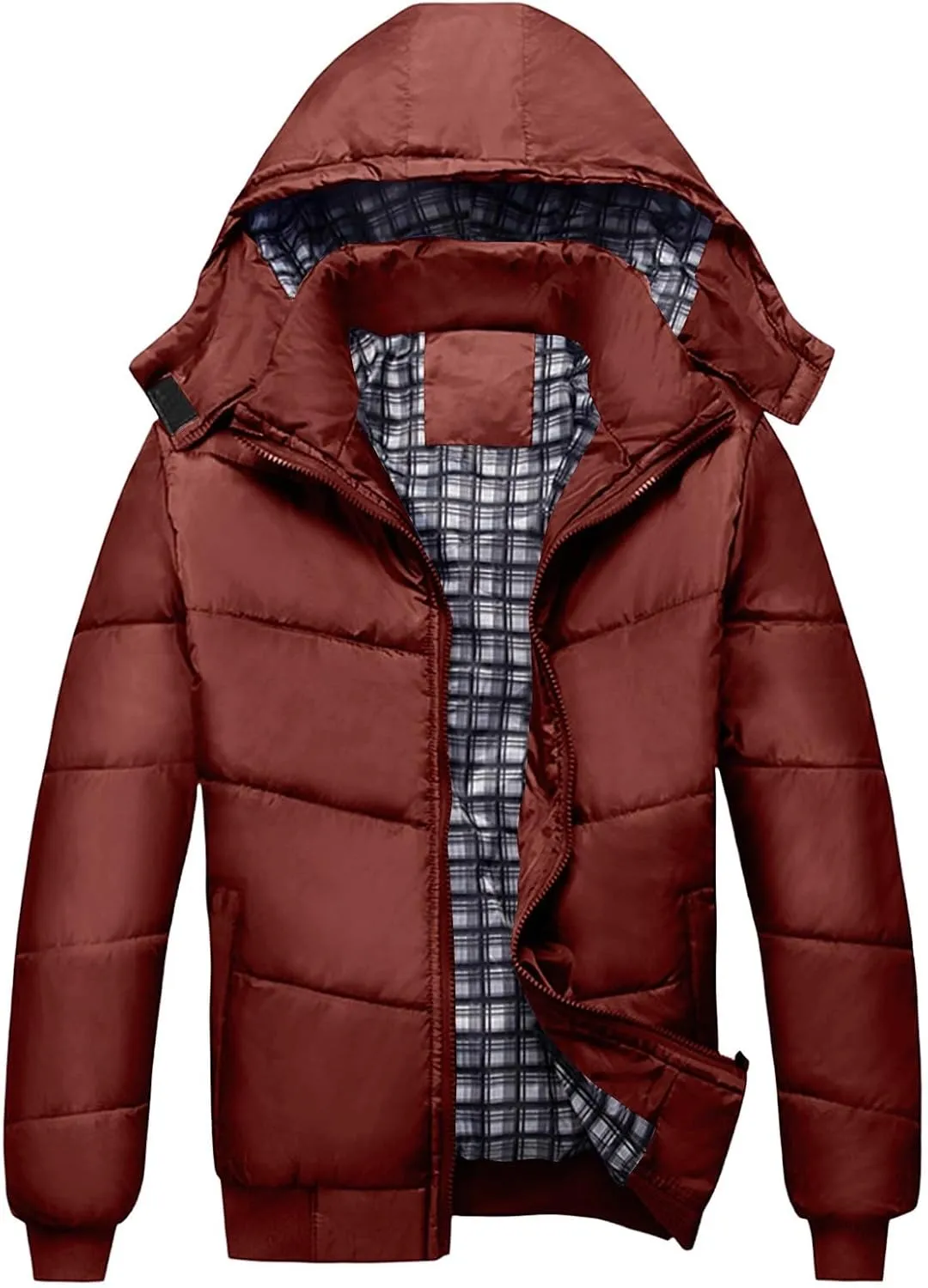 Lightweight Puffer Jacket for Men Winter Warm Down Coat Windproof Insulated Jacket with Hood Full Zip Quilted Outwear