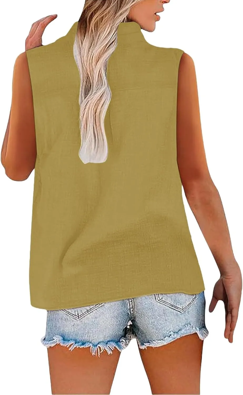 Linen Blend Tops for Women Button Down Sleeveless V Neck Plus Size Linen Shirts Summer Casual Trendy Work Blouses