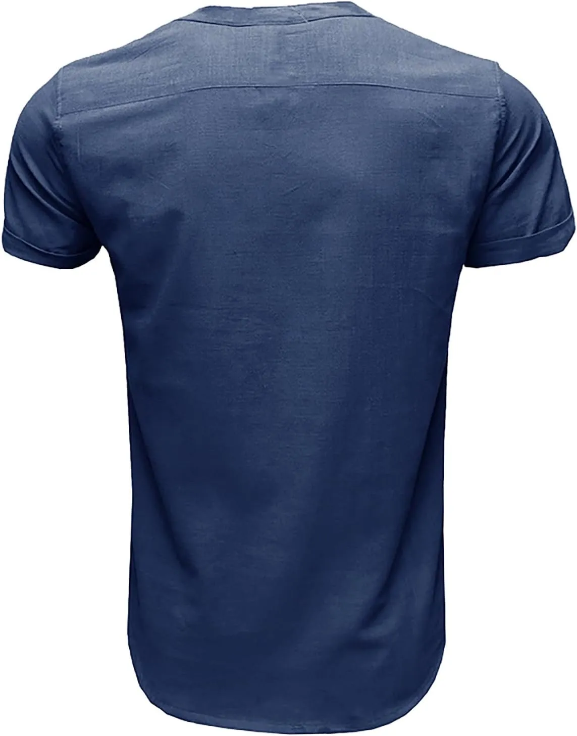 Linen Henley Shirts for Men Casual Short Sleeve Crewneck Summer Vocation Beach Shirts with Pocket Trendy Resort Wear
