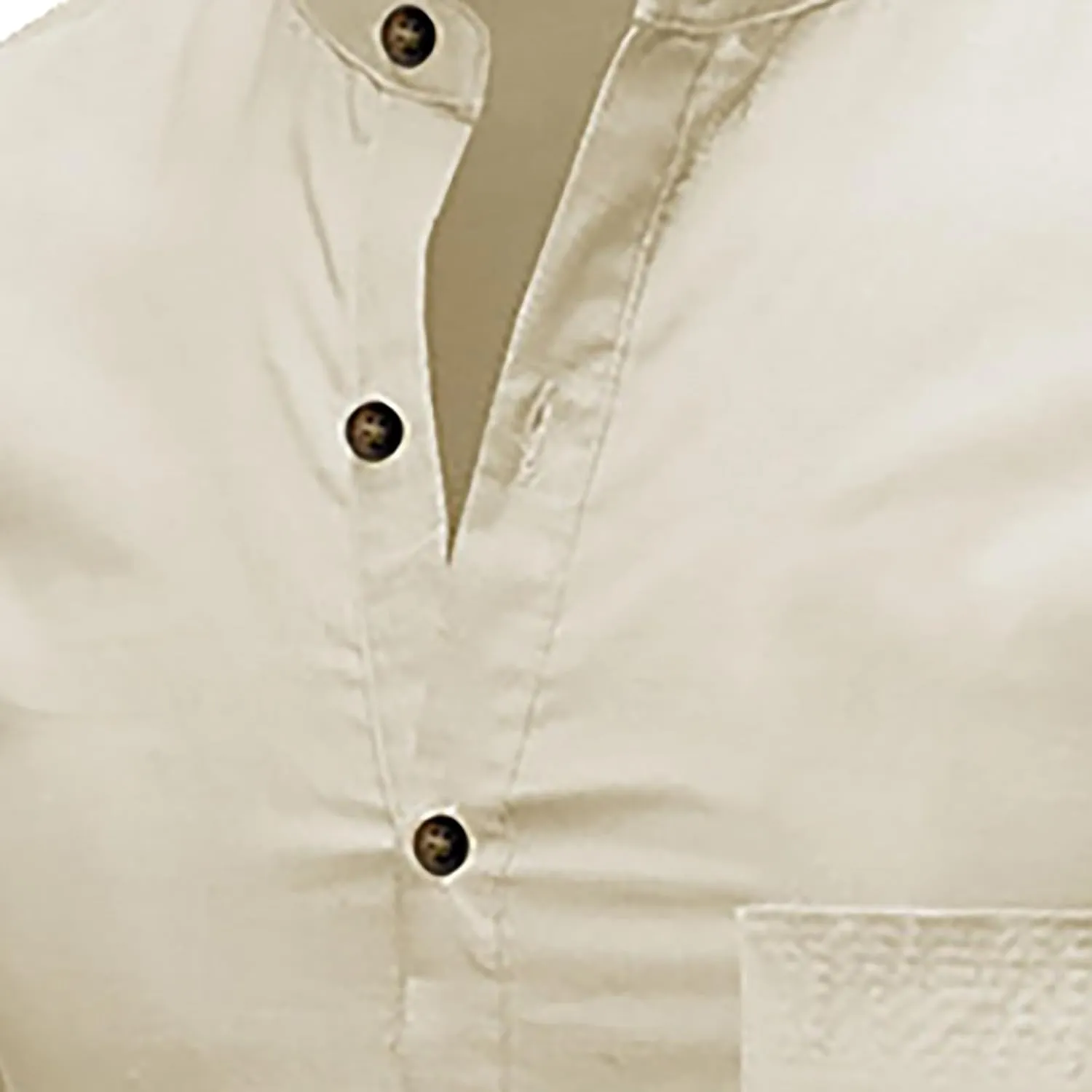 Linen Henley Shirts for Men Casual Short Sleeve Crewneck Summer Vocation Beach Shirts with Pocket Trendy Resort Wear