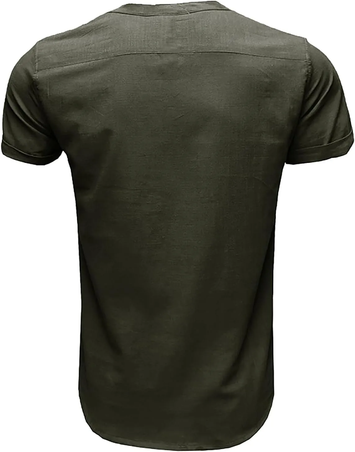 Linen Henley Shirts for Men Casual Short Sleeve Crewneck Summer Vocation Beach Shirts with Pocket Trendy Resort Wear