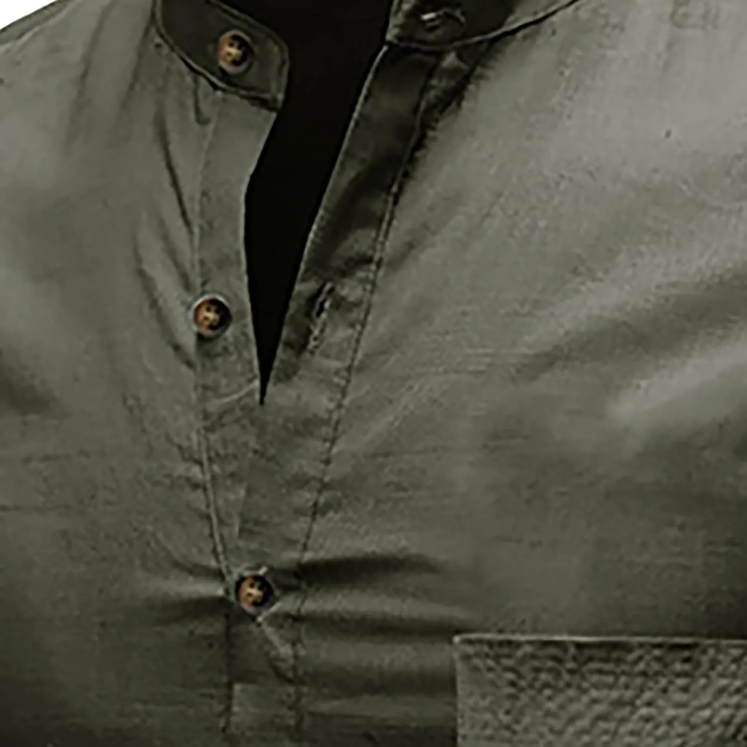 Linen Henley Shirts for Men Casual Short Sleeve Crewneck Summer Vocation Beach Shirts with Pocket Trendy Resort Wear