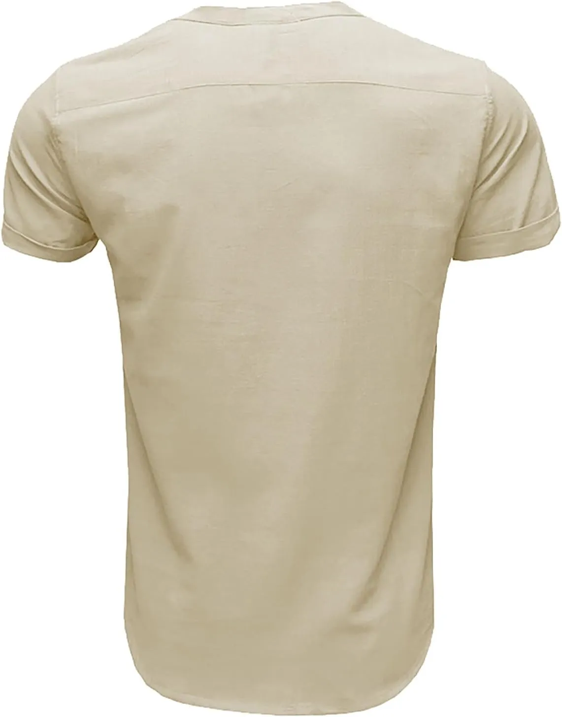 Linen Henley Shirts for Men Casual Short Sleeve Crewneck Summer Vocation Beach Shirts with Pocket Trendy Resort Wear