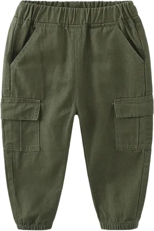Little Boys Cargo Jogger Pants Toddler Kids Multi Pocket Twill Casual Trousers with Elastic Hem Toddler Pants