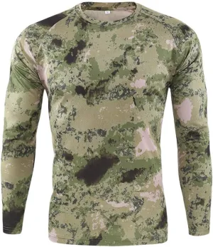 Long Sleeve Camo Hunting Shirts for Men Vintage Military Athletic Compression Shirt Workout Running Hiking Training Tee Tops