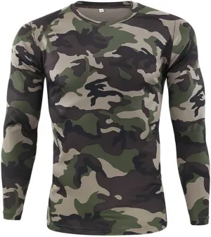 Long Sleeve Camo Hunting T-Shirts for Men Military Camouflage Athletic Compression Shirt Workout Gym Sport Fishing Hiking Top