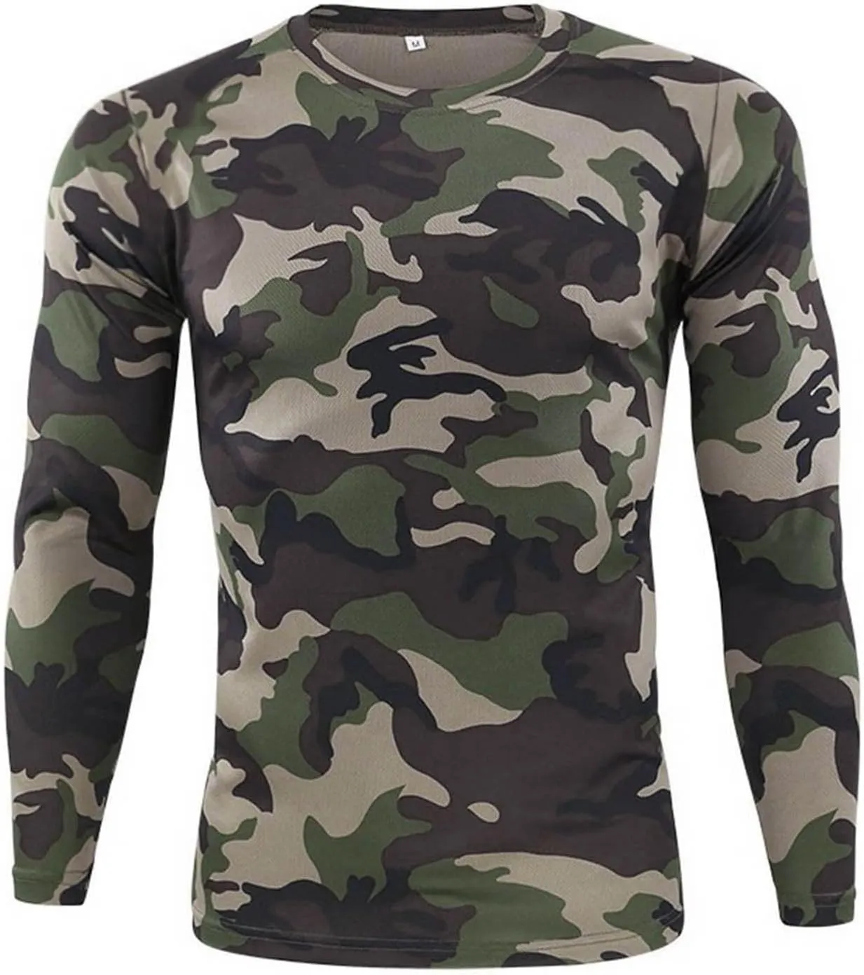 Long Sleeve Camo Hunting T-Shirts for Men Military Camouflage Athletic Compression Shirt Workout Gym Sport Fishing Hiking Top
