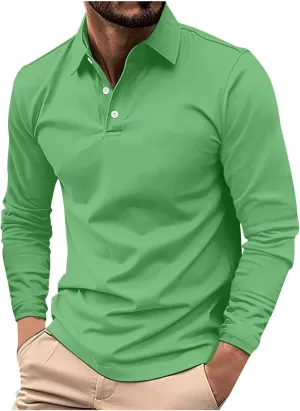 Long Sleeve Polo Shirt for Men Casual Workwear Office Outfit Regular Fit Performance Tee Fall Solid Stylish Tops