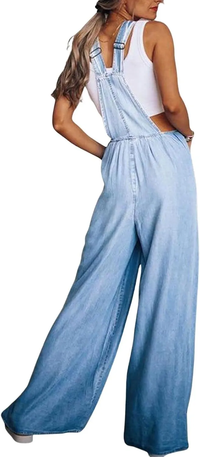 loveimgs Women's Casual Ripped Adjustable Denim Overalls Baggy Wide Leg Bib Pants Palazzo Jumpsuit
