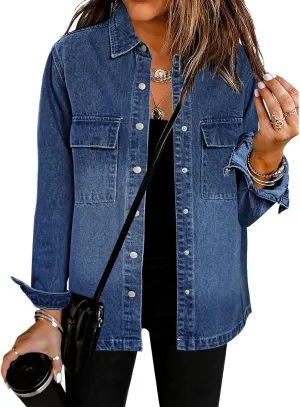 luvamia 2025 Spring Jean Jackets for Women Fashion Oversized Button Down Denim Jacket Western Shacket Jacket with Pockets