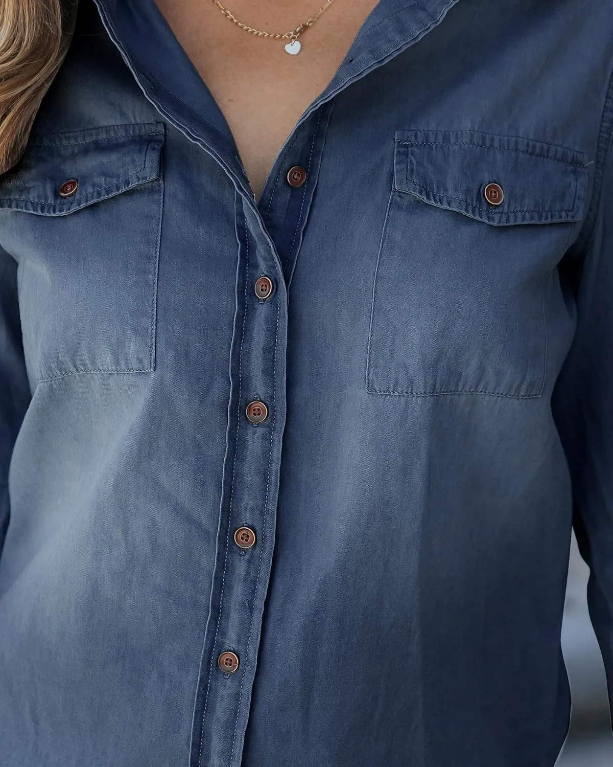 luvamia Denim Shirt Women Chambray Jean Western Shirts Long Sleeve Button Down Tops