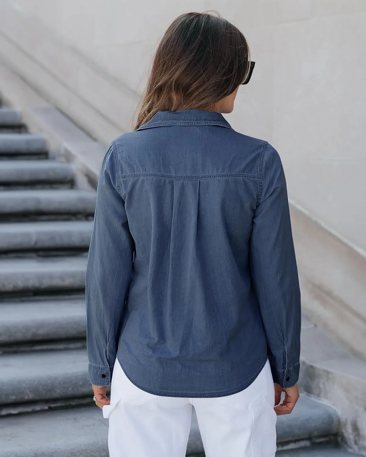 luvamia Denim Shirt Women Chambray Jean Western Shirts Long Sleeve Button Down Tops