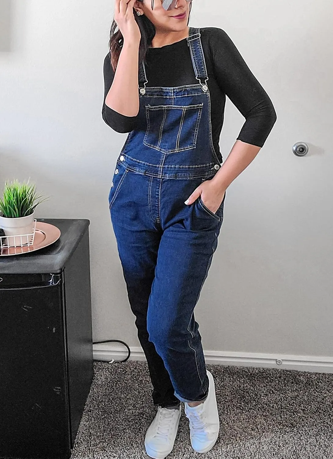 luvamia Women's Casual Stretch Adjustable Denim Bib Overalls Jeans Pants Jumpsuits