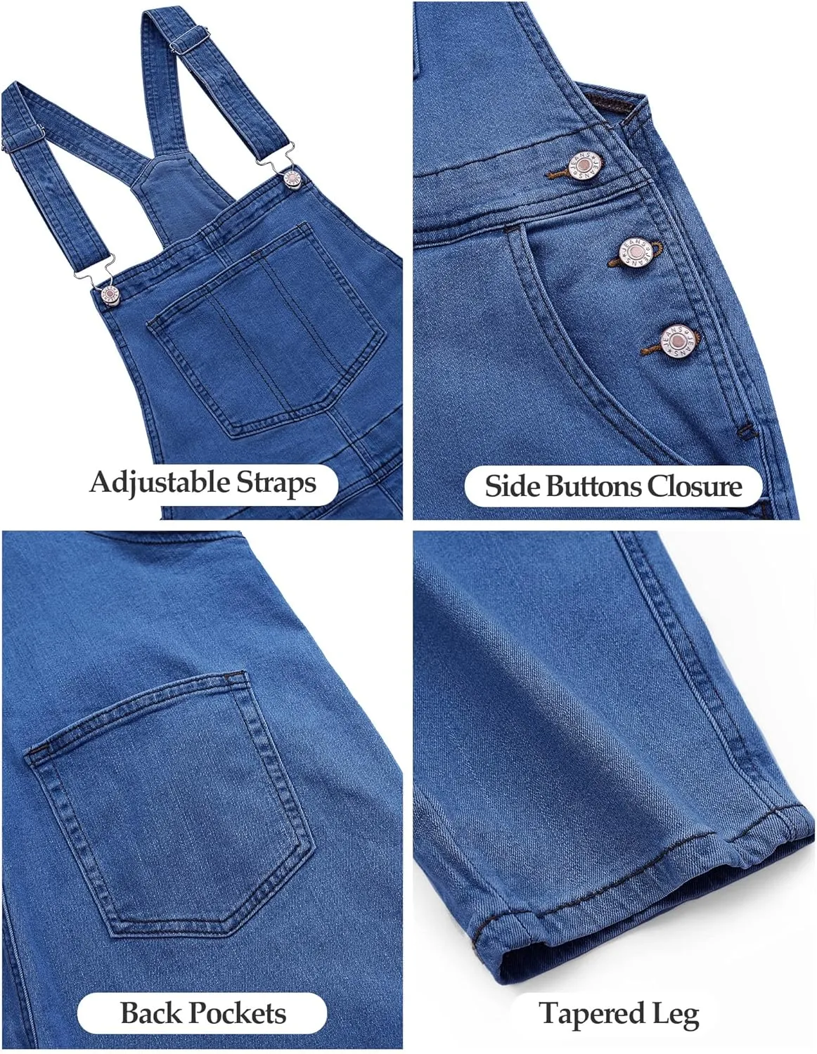 luvamia Women's Casual Stretch Adjustable Denim Bib Overalls Jeans Pants Jumpsuits