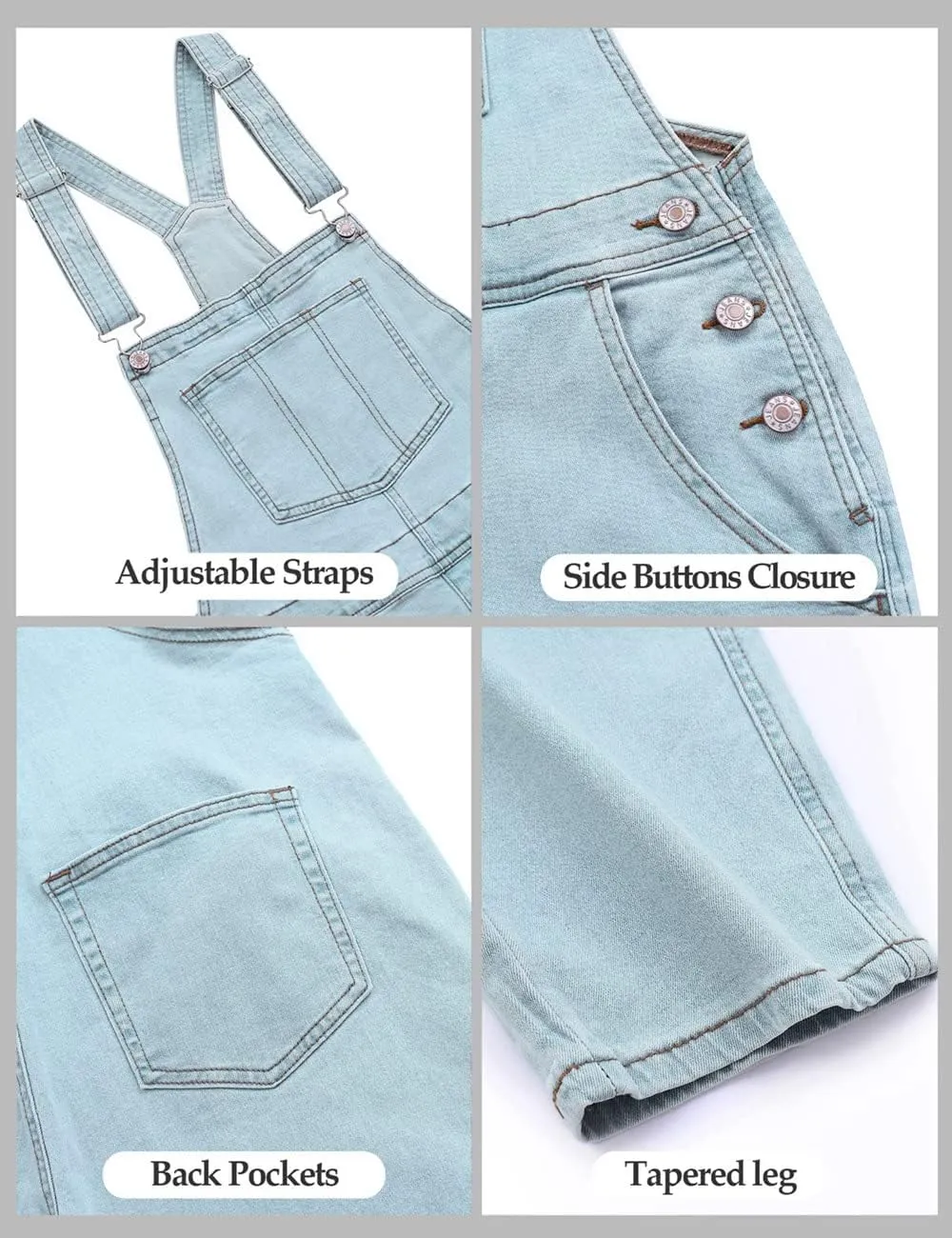 luvamia Women's Casual Stretch Adjustable Denim Bib Overalls Jeans Pants Jumpsuits