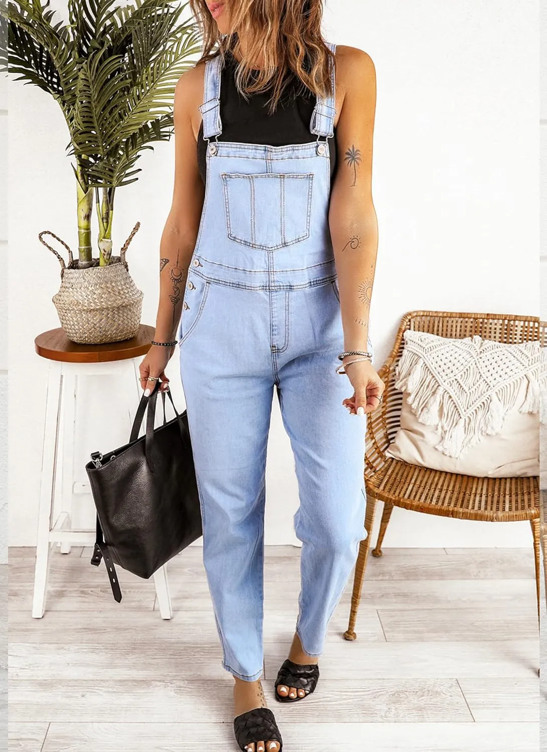 luvamia Women's Casual Stretch Adjustable Denim Bib Overalls Jeans Pants Jumpsuits