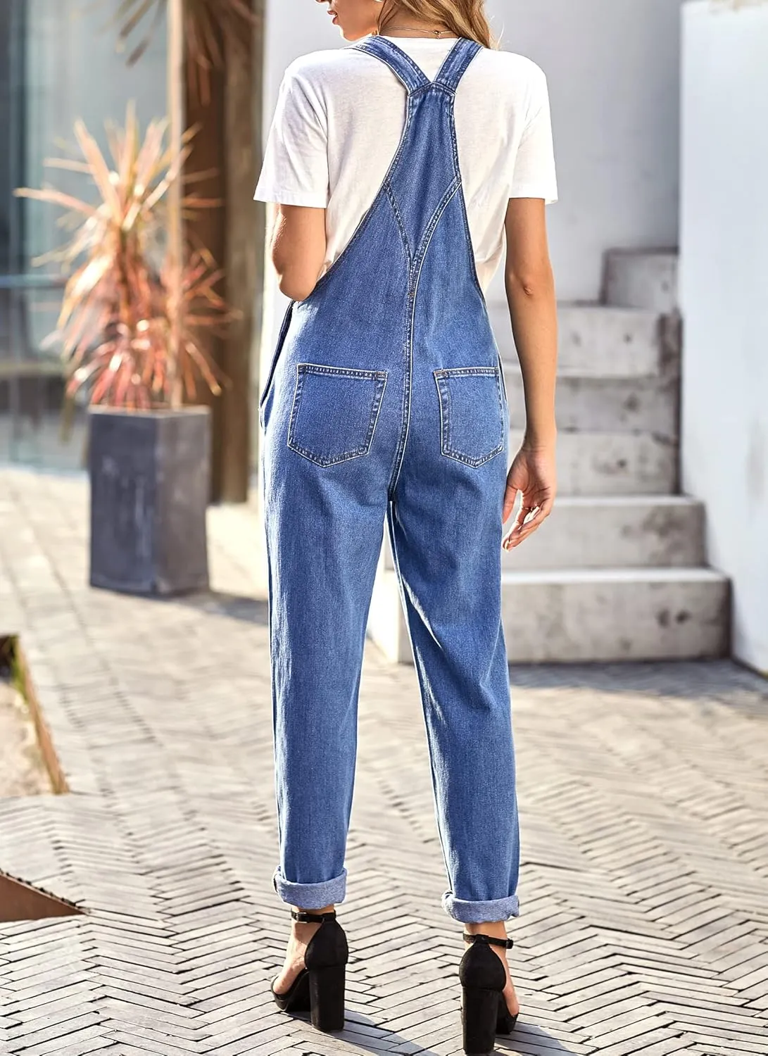 luvamia Women's Casual Stretch Adjustable Denim Bib Overalls Jeans Pants Jumpsuits