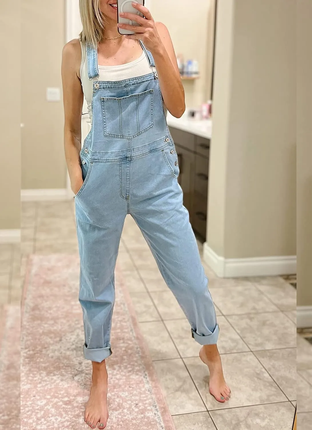 luvamia Women's Casual Stretch Adjustable Denim Bib Overalls Jeans Pants Jumpsuits