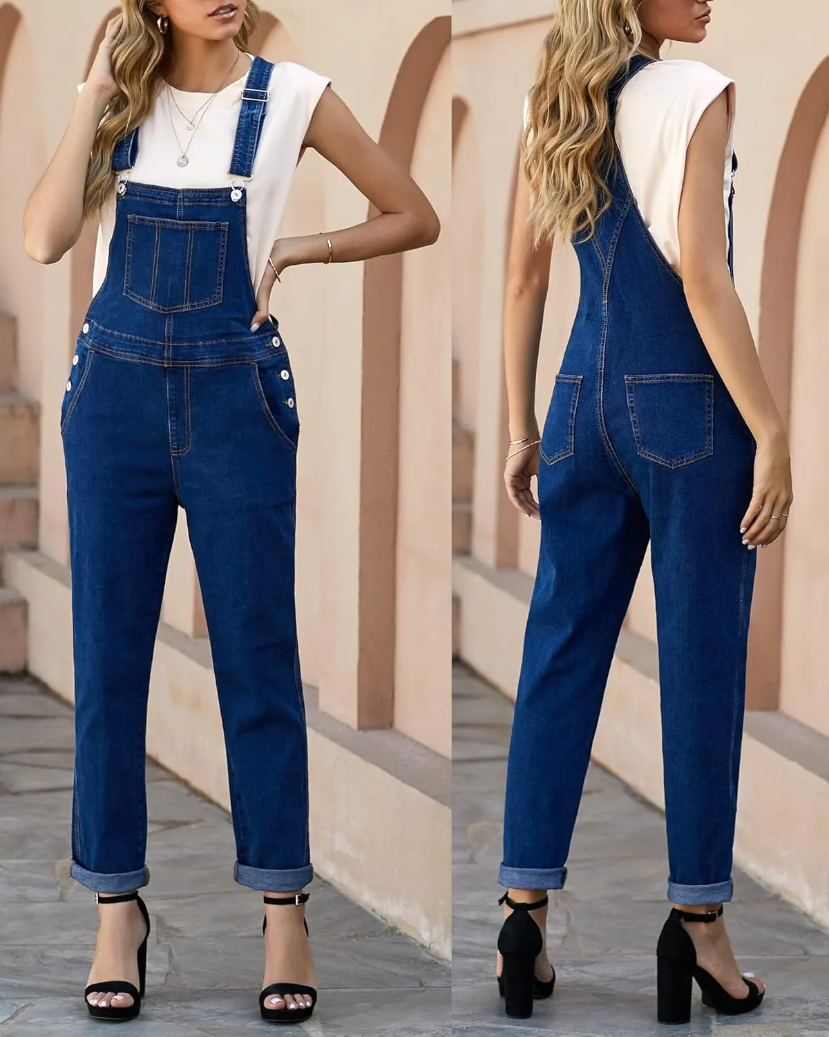luvamia Women's Casual Stretch Adjustable Denim Bib Overalls Jeans Pants Jumpsuits