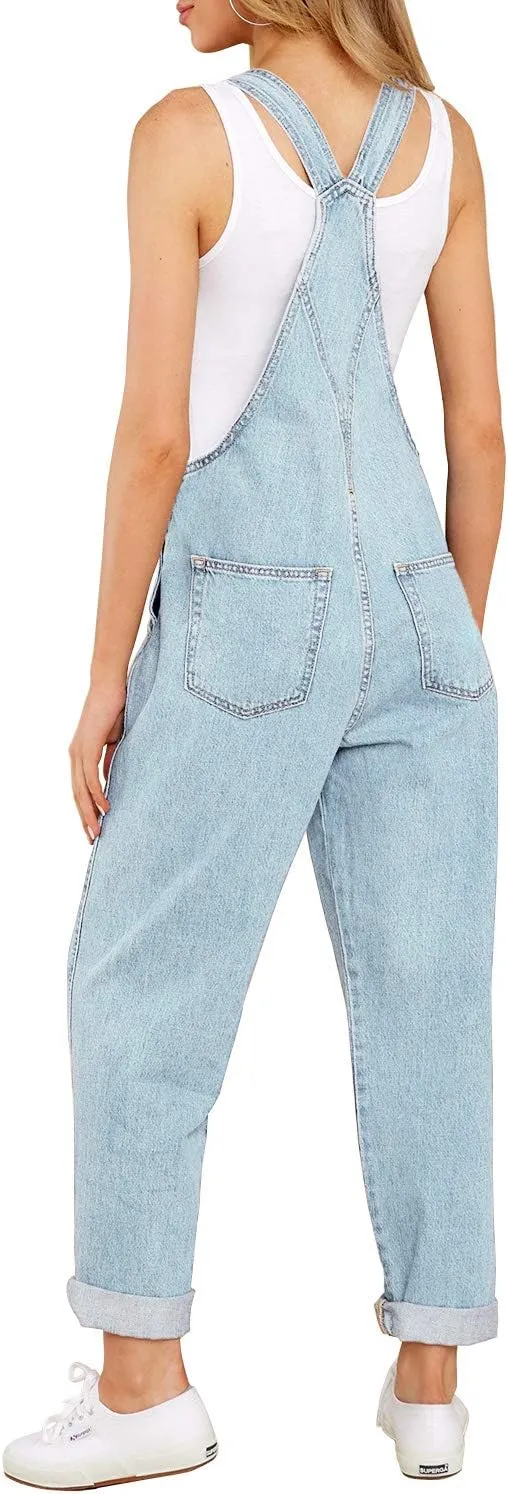 luvamia Women's Casual Stretch Adjustable Denim Bib Overalls Jeans Pants Jumpsuits