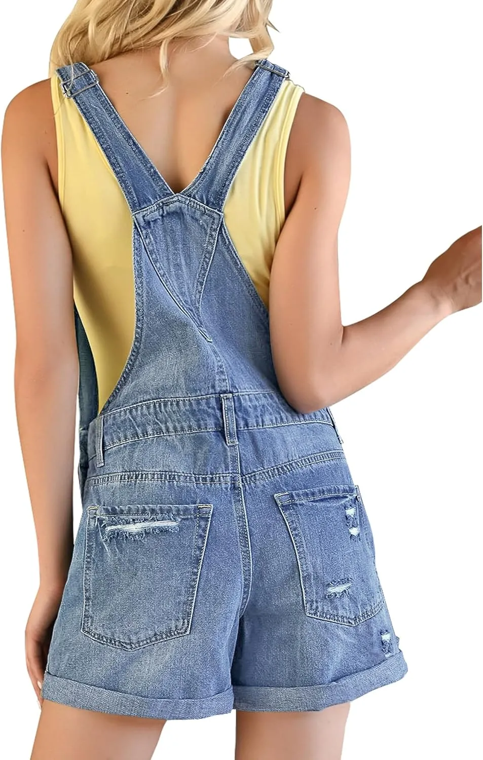 luvamia Women's Ripped Short Overalls Adjustable Denim Bib Overall Shorts Romper