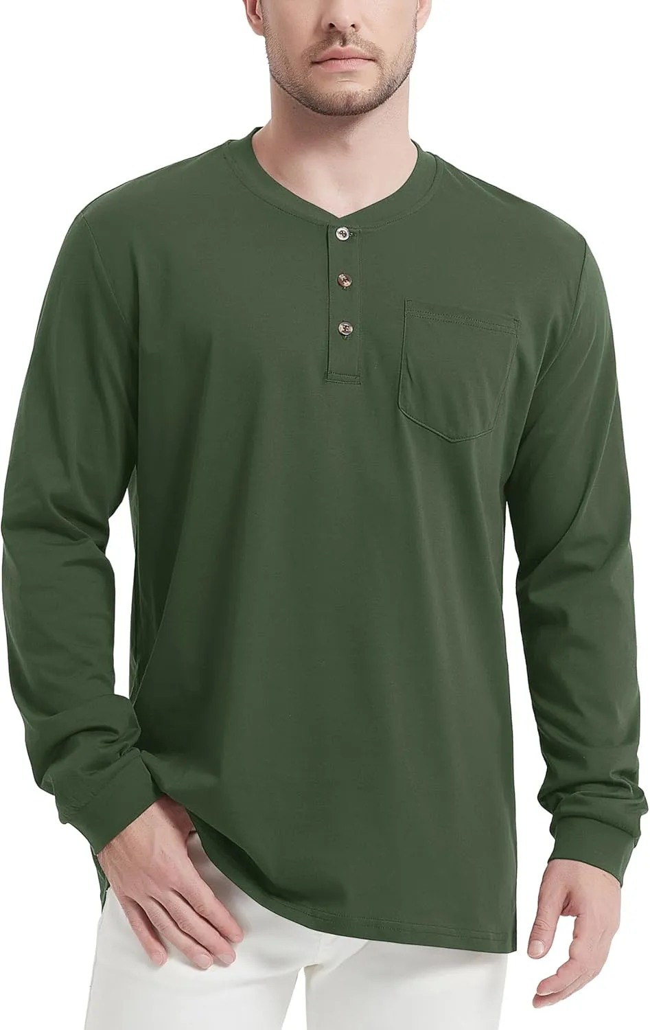 MAGCOMSEN Mens Henley Long Sleeve Casual Shirts Cotton Pocket t Shirts Summer Fitted Plain Tops Lightweight Fashion