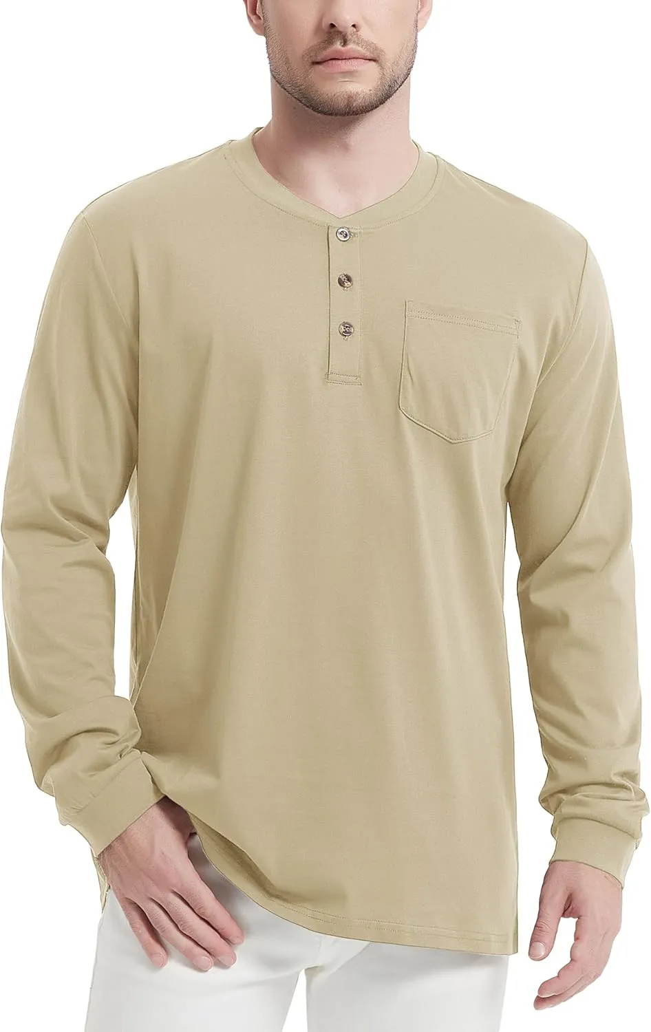 MAGCOMSEN Mens Henley Long Sleeve Casual Shirts Cotton Pocket t Shirts Summer Fitted Plain Tops Lightweight Fashion