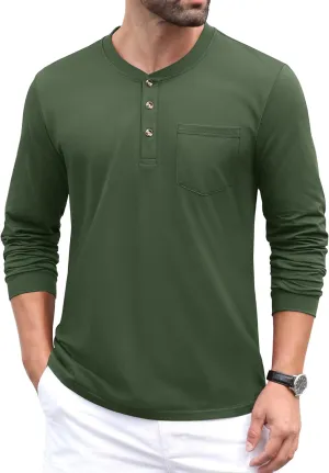 MAGCOMSEN Mens Henley Long Sleeve Casual Shirts Cotton Pocket t Shirts Summer Fitted Plain Tops Lightweight Fashion