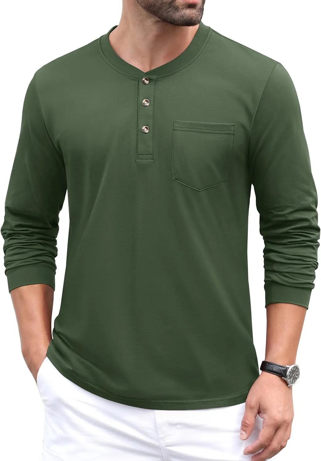MAGCOMSEN Mens Henley Long Sleeve Casual Shirts Cotton Pocket t Shirts Summer Fitted Plain Tops Lightweight Fashion