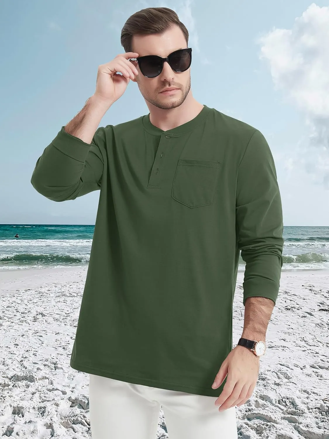 MAGCOMSEN Mens Henley Long Sleeve Casual Shirts Cotton Pocket t Shirts Summer Fitted Plain Tops Lightweight Fashion
